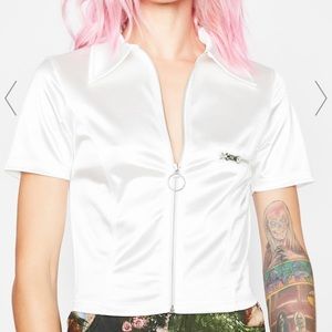 Cropped white satin top from Current Mood